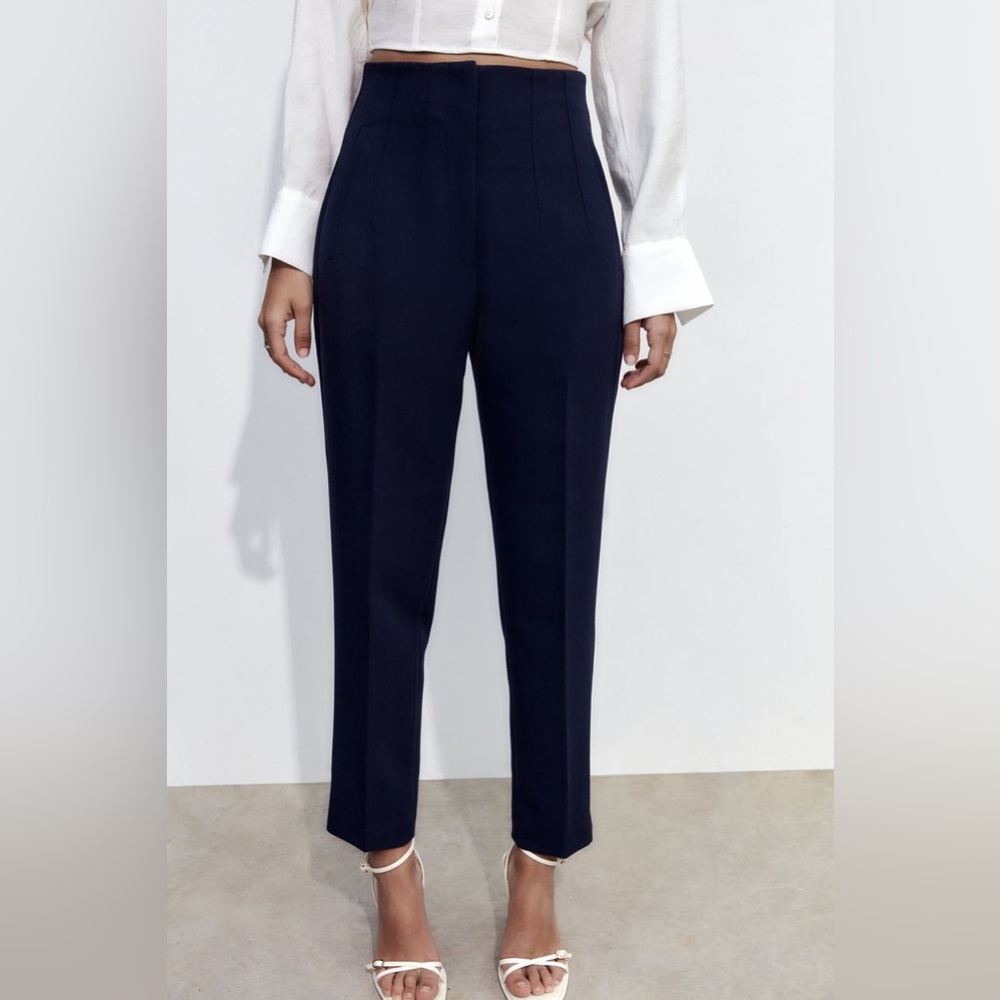 Zara Black High-Waist Tapered Trousers